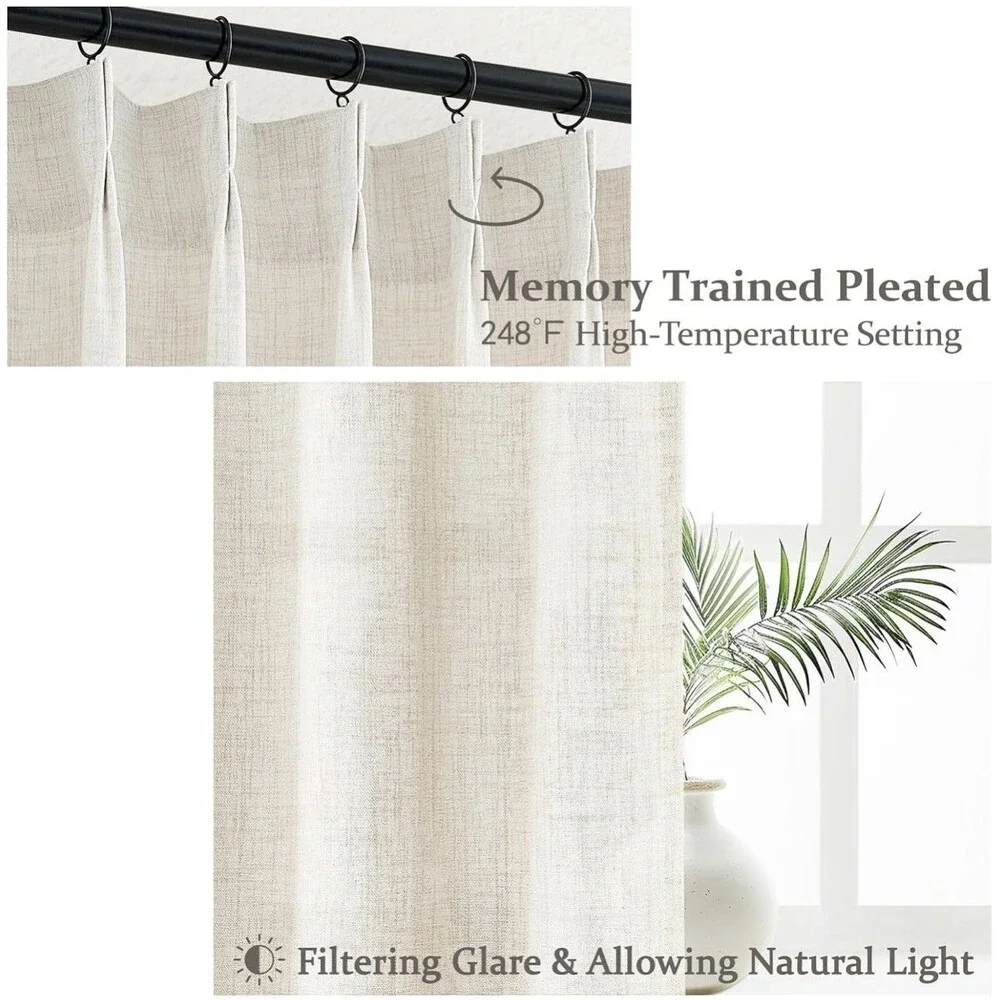 Light Beige 60x96 Inch Linen Patio Curtains, 2 Panel Set for Sliding Doors